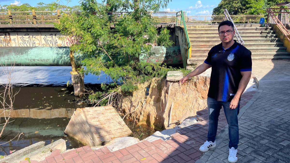 Vereador Rodrigo Guedes denuncia desabamento de praça ao lado da Ponte do Bariri